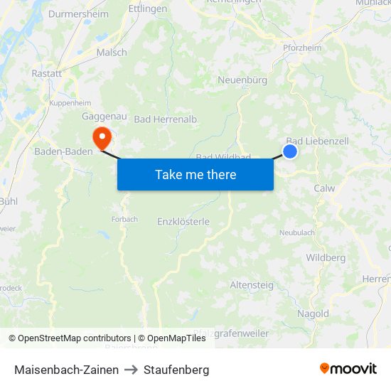 Maisenbach-Zainen to Staufenberg map