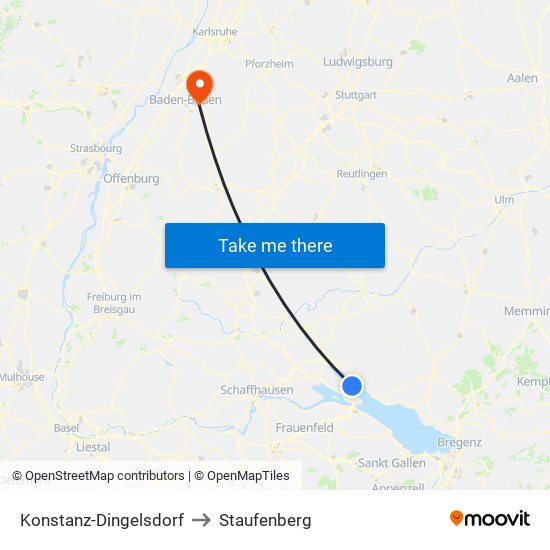 Konstanz-Dingelsdorf to Staufenberg map