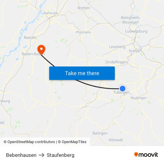 Bebenhausen to Staufenberg map