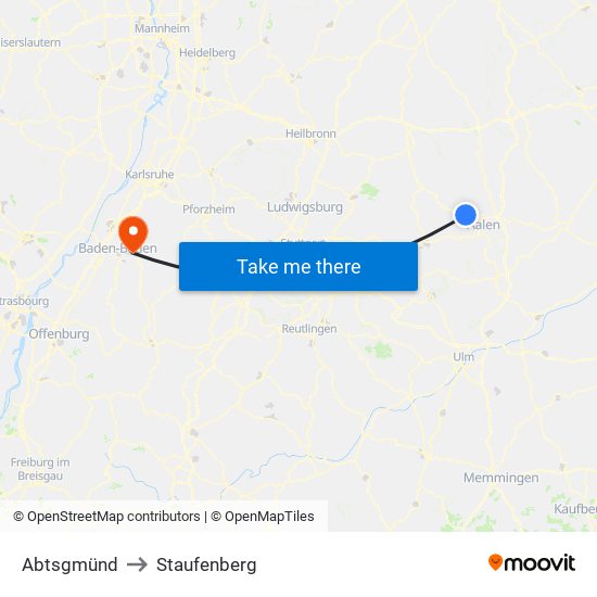 Abtsgmünd to Staufenberg map