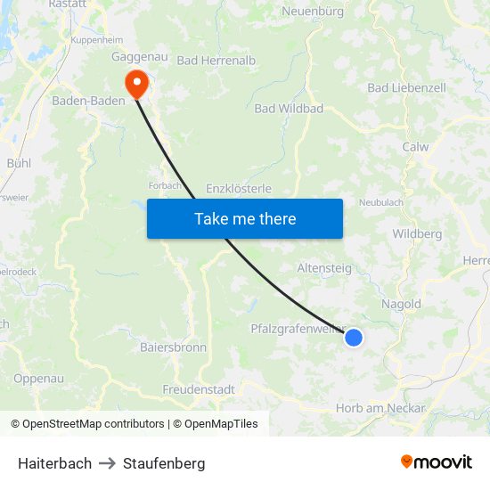 Haiterbach to Staufenberg map