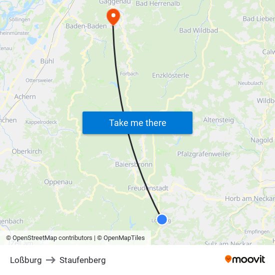 Loßburg to Staufenberg map