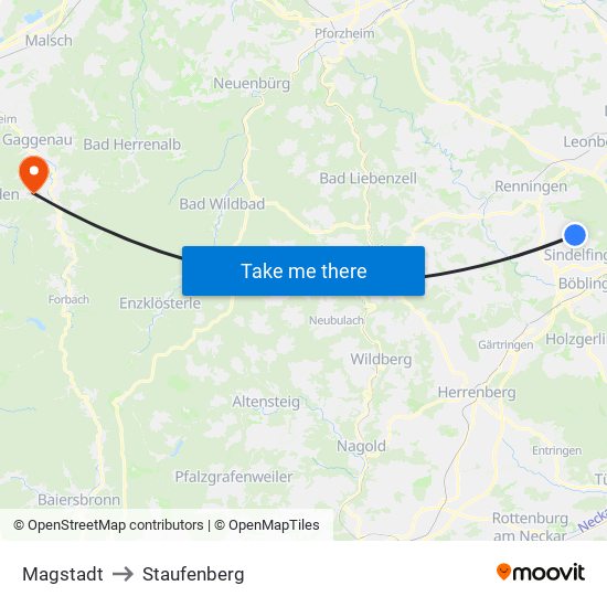 Magstadt to Staufenberg map