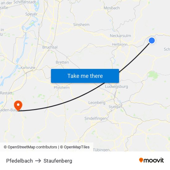 Pfedelbach to Staufenberg map