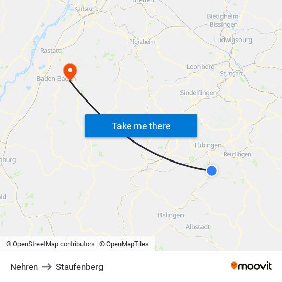 Nehren to Staufenberg map