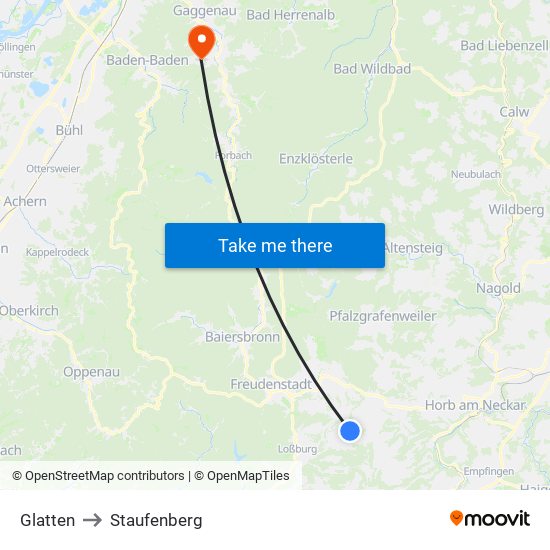 Glatten to Staufenberg map