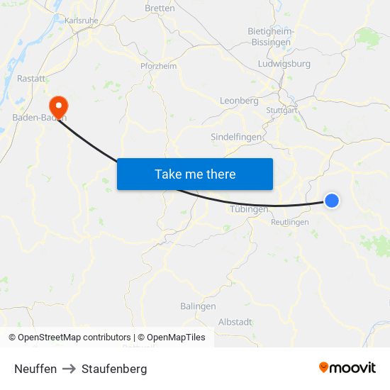 Neuffen to Staufenberg map