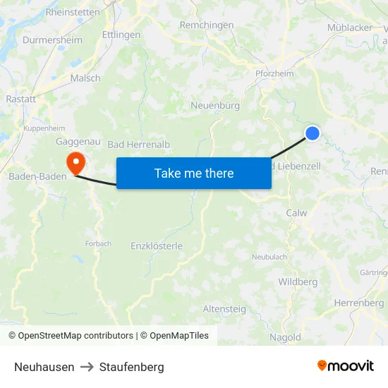 Neuhausen to Staufenberg map