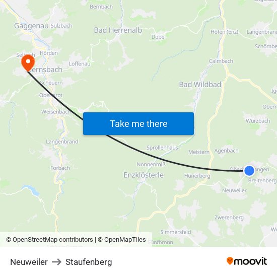 Neuweiler to Staufenberg map