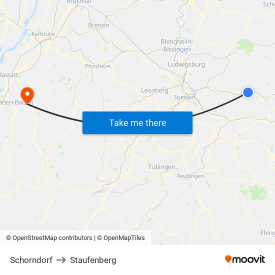 Schorndorf to Staufenberg map