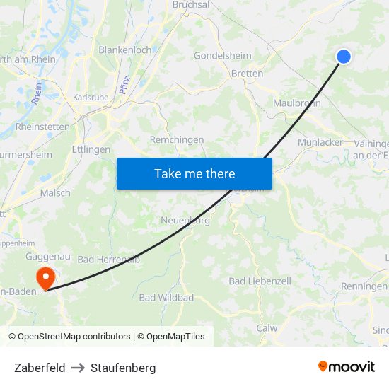 Zaberfeld to Staufenberg map