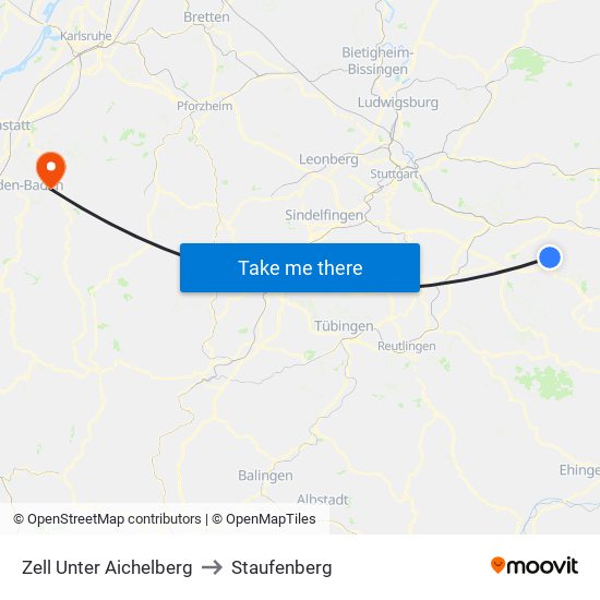 Zell Unter Aichelberg to Staufenberg map