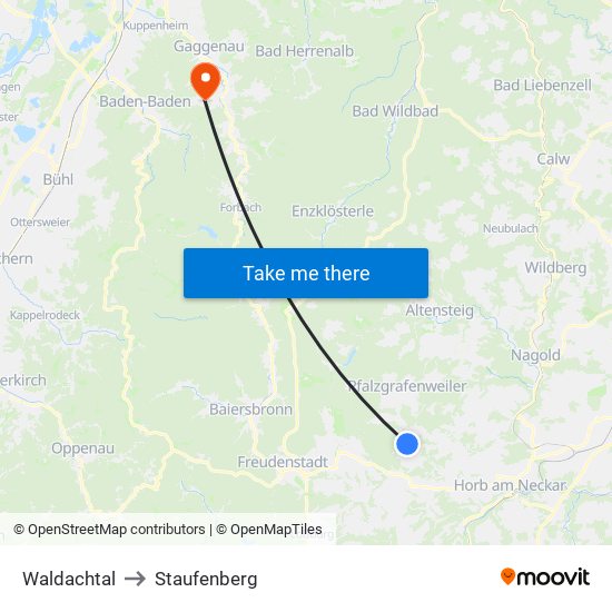 Waldachtal to Staufenberg map