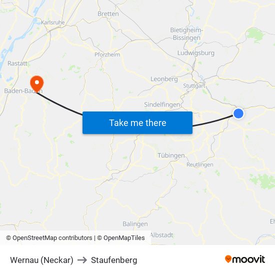 Wernau (Neckar) to Staufenberg map