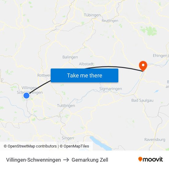 Villingen-Schwenningen to Gemarkung Zell map