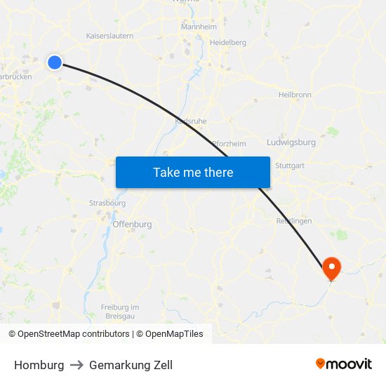 Homburg to Gemarkung Zell map