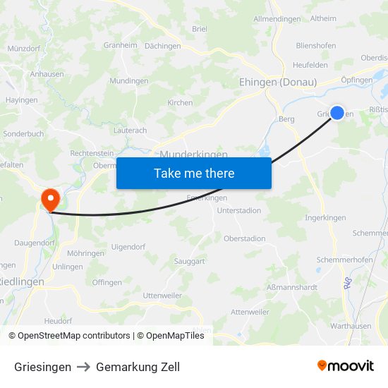 Griesingen to Gemarkung Zell map