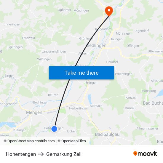 Hohentengen to Gemarkung Zell map