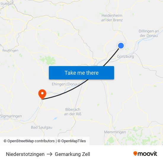Niederstotzingen to Gemarkung Zell map