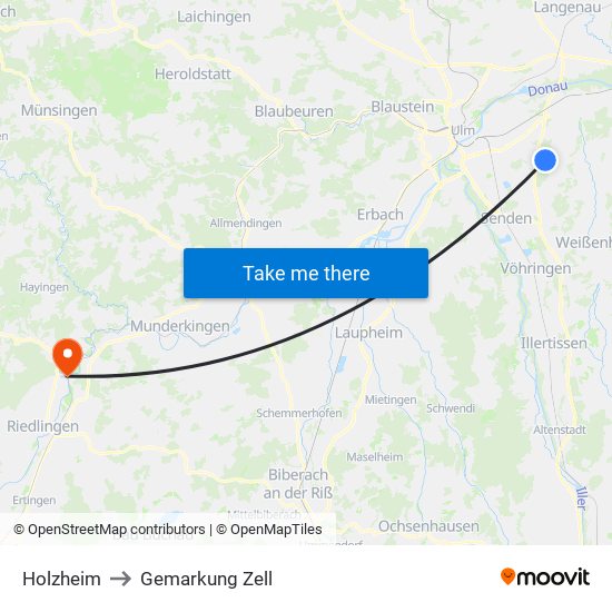 Holzheim to Gemarkung Zell map