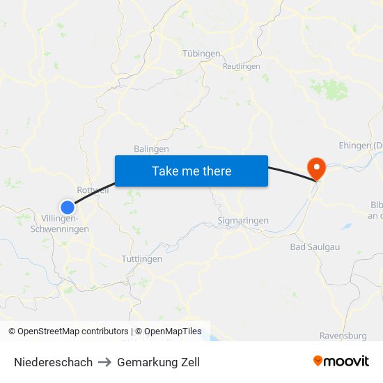 Niedereschach to Gemarkung Zell map