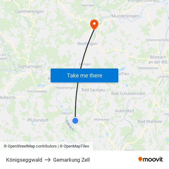 Königseggwald to Gemarkung Zell map