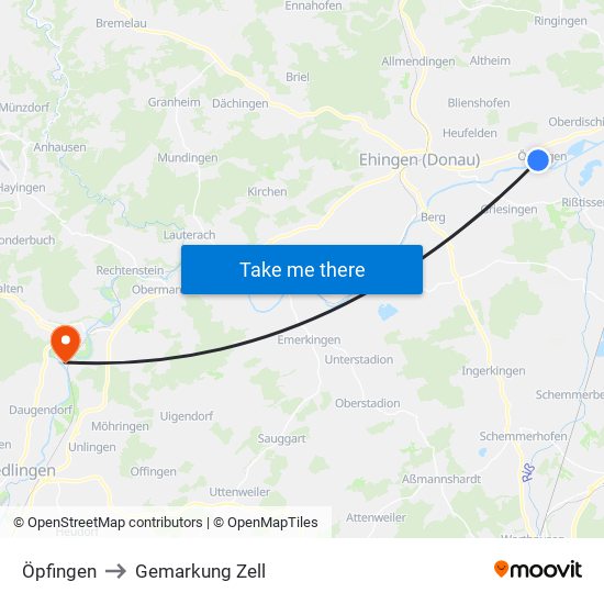 Öpfingen to Gemarkung Zell map