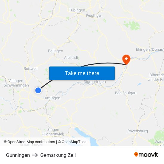 Gunningen to Gemarkung Zell map