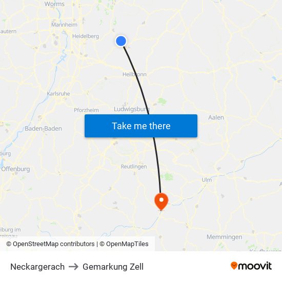 Neckargerach to Gemarkung Zell map