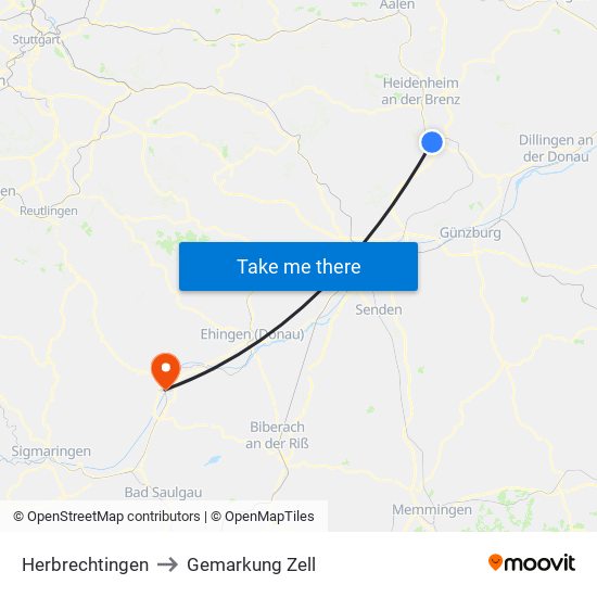 Herbrechtingen to Gemarkung Zell map