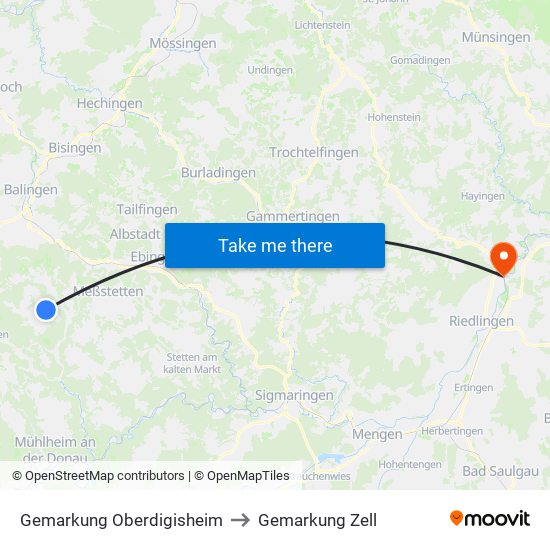 Gemarkung Oberdigisheim to Gemarkung Zell map