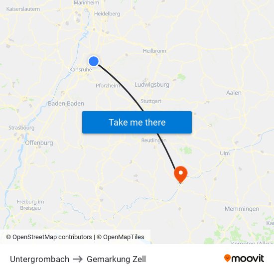 Untergrombach to Gemarkung Zell map