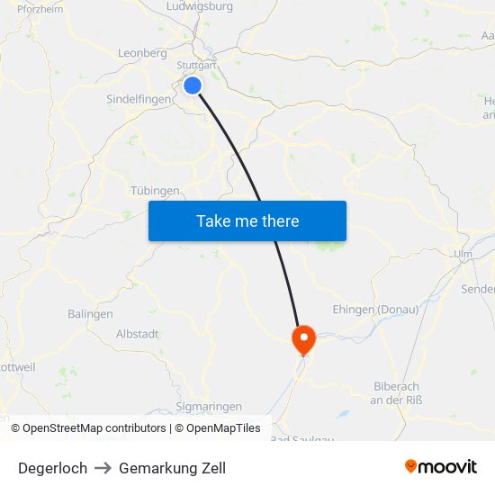 Degerloch to Gemarkung Zell map