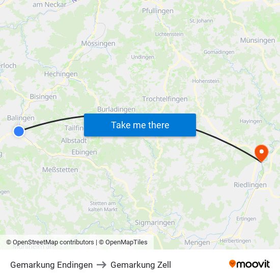 Gemarkung Endingen to Gemarkung Zell map