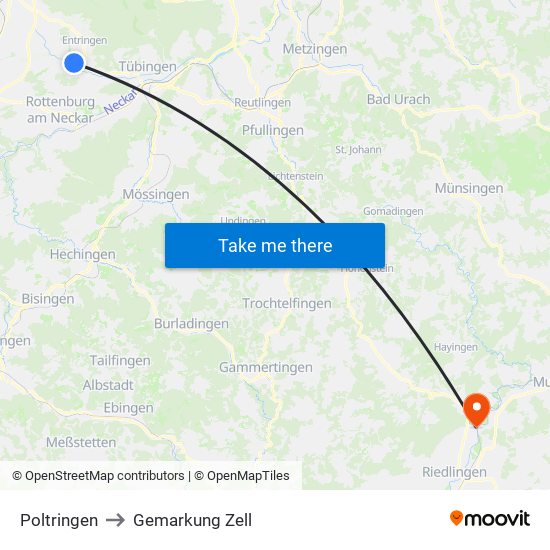 Poltringen to Gemarkung Zell map