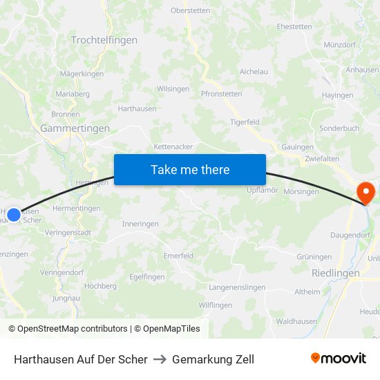 Harthausen Auf Der Scher to Gemarkung Zell map