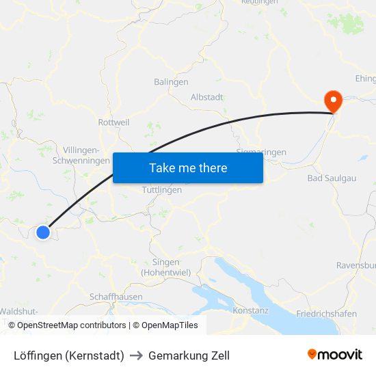 Löffingen (Kernstadt) to Gemarkung Zell map