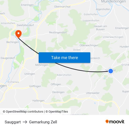 Sauggart to Gemarkung Zell map
