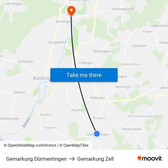 Gemarkung Dürmentingen to Gemarkung Zell map