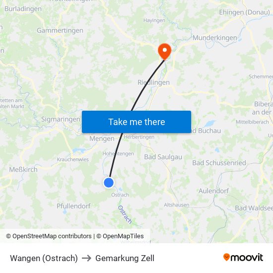 Wangen (Ostrach) to Gemarkung Zell map