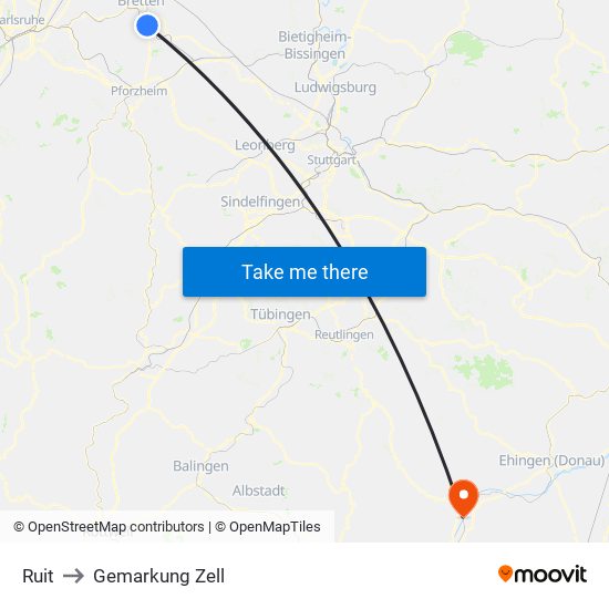 Ruit to Gemarkung Zell map