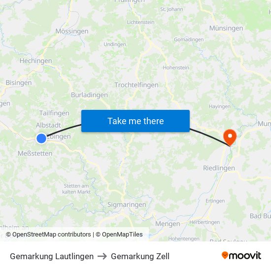 Gemarkung Lautlingen to Gemarkung Zell map