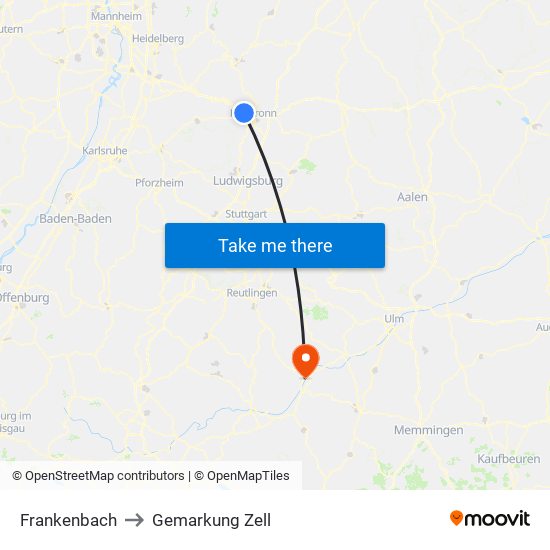 Frankenbach to Gemarkung Zell map