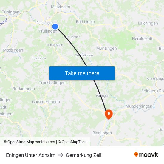 Eningen Unter Achalm to Gemarkung Zell map