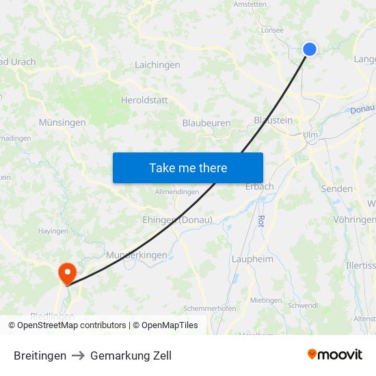 Breitingen to Gemarkung Zell map