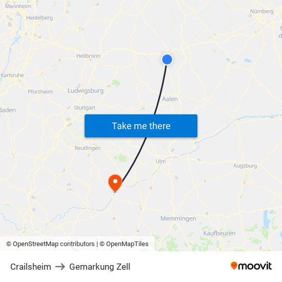 Crailsheim to Gemarkung Zell map