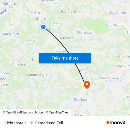 Lichtenstein to Gemarkung Zell map