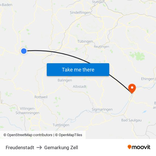 Freudenstadt to Gemarkung Zell map