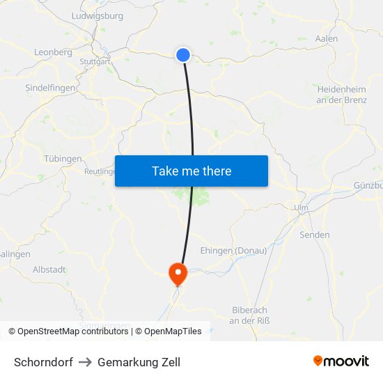 Schorndorf to Gemarkung Zell map