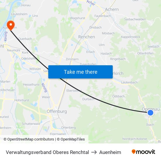 Verwaltungsverband Oberes Renchtal to Auenheim map